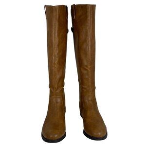 OUTLOOKS Brown Faux Leather Knee-High Riding Boots Back Zip Straps Womens Size 8